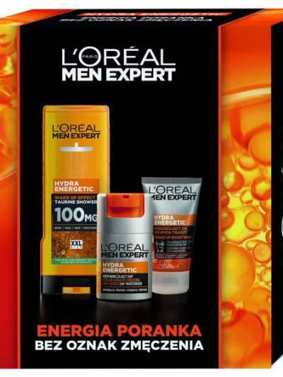 L'Oreal Paris Men Expert Hydra Energetic zestaw żel pod prysznic 400ml + krem nawilżający 50ml + żel do mycia twarzy 100ml