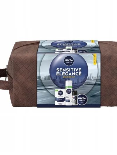 Nivea Men Sensitive Elegance zestaw łagodząca pianka do golenia 200ml + łagodzący balsam po goleniu 100ml + krem uniwersalny 100ml + antyperspirant roll-on 50ml + kosmetyczka