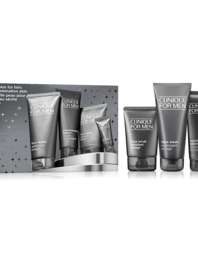 Clinique Great Skin for Him zestaw żel do mycia twarzy 200ml + peeling do twarzy 100ml + przeciwstarzeniowy krem pod oczy 15ml + emulsja nawilżająca do twarzy 100ml