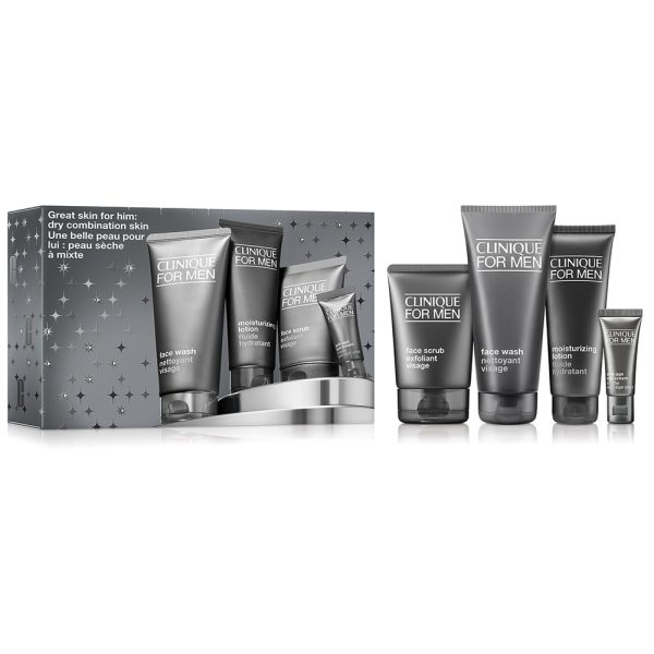 Clinique Great Skin for Him zestaw żel do mycia twarzy 200ml + peeling do twarzy 100ml + przeciwstarzeniowy krem pod oczy 15ml + emulsja nawilżająca do twarzy 100ml