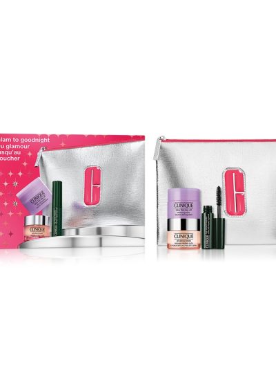 Clinique Glam To Goodnight zestaw krem pod oczy 15ml + oczyszczający balsam 15ml + tusz do rzęs 3.5ml + kosmetyczka