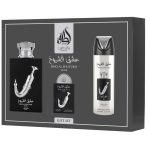 Lattafa Ishq Al Shuyukh Silver zestaw woda perfumowana 100ml + woda perfumowana 20ml + dezodorant 200ml