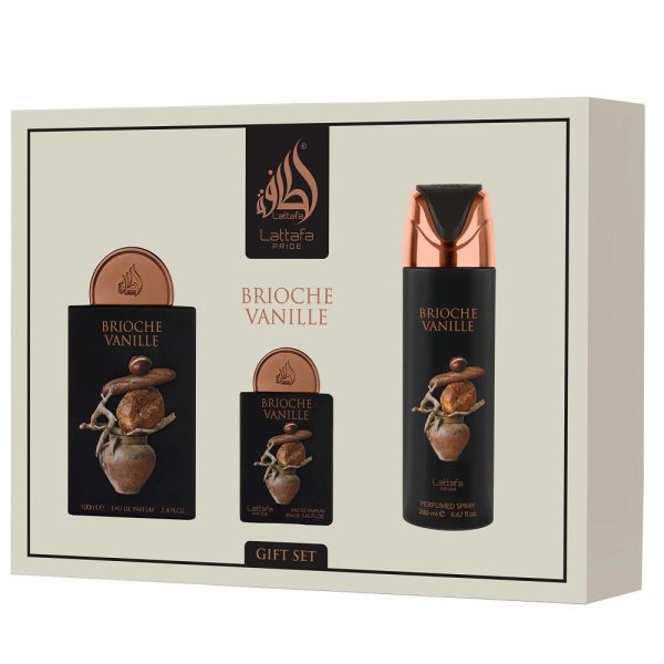 Lattafa Brioche Vanille zestaw woda perfumowana 100ml + woda perfumowana 20ml + dezodorant 200ml