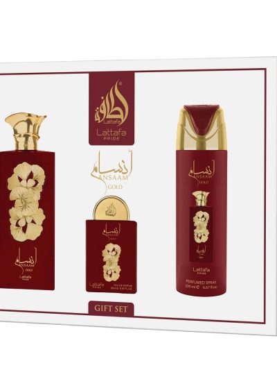 Lattafa Ansaam Gold zestaw woda perfumowana 100ml + woda perfumowana 20ml + dezodorant 200ml