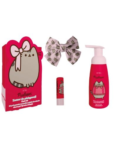 Pusheen Zestaw do pielęgnacji pianka do mycia ciała 300ml + pomadka do ust 3.8g + spinka do włosów