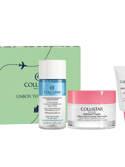Collistar Unbox Your Confidence zestaw hydro-żel pod oczy 5ml + dwufazowy płyn do demakijażu 35ml + krem głęboko nawilżający 30ml