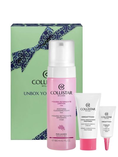 Collistar Unbox Your Beauty zestaw łagodzący mus oczyszczający do twarzy 180ml + krem głęboko nawilżający 25ml + hydro-żel pod oczy 5ml