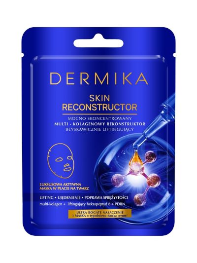 Dermika Skin Reconstructor mocno skoncentrowany multi-kolagenowy rekonstruktor błyskawicznie liftingujący maska w płacie 1szt