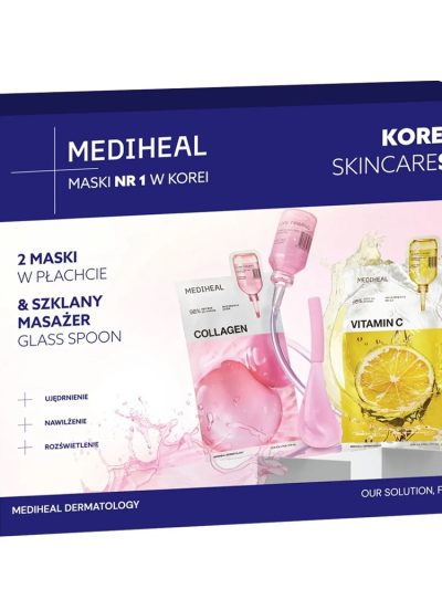 Mediheal Korean Skincare Set zestaw maski w płachcie 2x24ml + szklany masażer