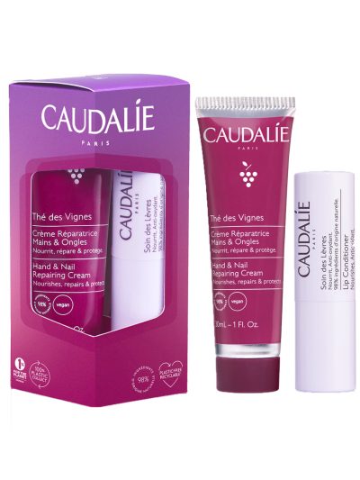 Caudalie The des Vignes zestaw krem do rąk i paznokci 30ml + nawilżająca pomadka do ust 4.5g