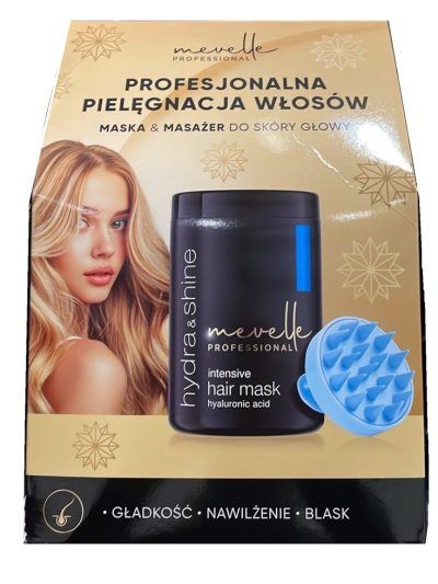 Mevelle Professional Hydra & Shine zestaw maska do włosów 900ml + masażer do skóry głowy