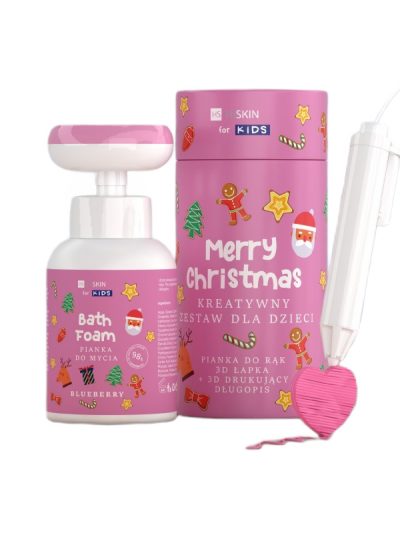 HiSkin Kids Merry Christmas kreatywny zestaw dla dzieci różowa pianka do mycia rąk Jagodowa 300ml + długopis 3D 1szt