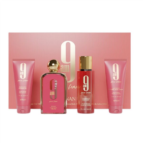 Afnan 9am Pour Femme zestaw woda perfumowana 100ml + mgiełka do ciała 150ml + balsam do ciała 100ml + żel pod prysznic 100ml