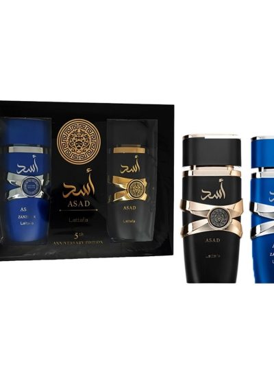 Lattafa 5th Anniversary Edition zestaw Asad woda perfumowana 100ml + Asad Zanzibar woda perfumowana 100ml