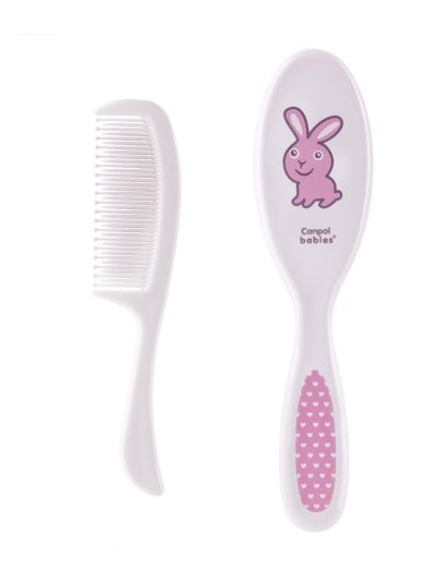 Canpol Babies Szczotka i grzebień z miękkim włosiem dla niemowląt Różowa