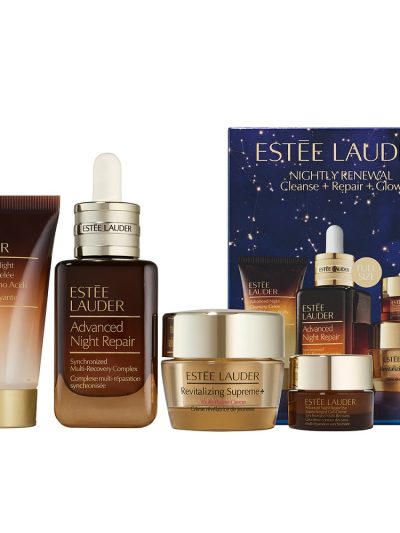 Estée Lauder Nightly Renewal zestaw żel oczyszczający do twarzy na noc 30ml + serum naprawcze 50ml + rewitalizujący krem do twarzy 15ml + krem pod oczy 5ml