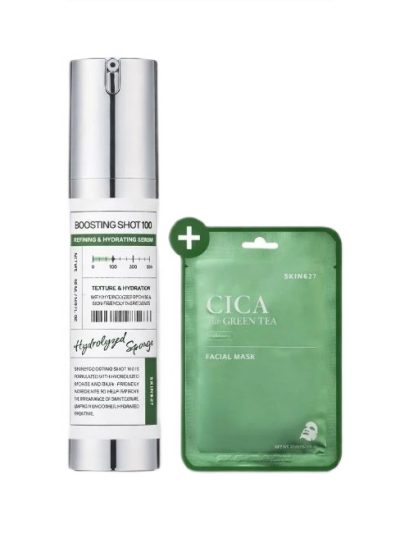 SKIN627 Boosting Shot 100 + Cica with Green Tea Sheet Mask zestaw serum do twarzy 50ml + maseczka w płachcie 22ml