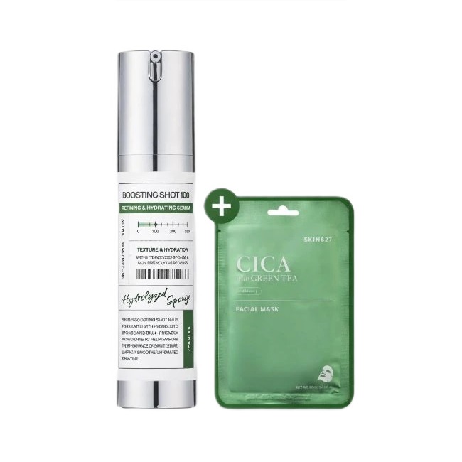 SKIN627 SKIN627 Boosting Shot 100 + Cica with Green Tea Sheet Mask Set Gesichtsserum 50ml + Maske als Tuchmaske 22ml — Inhaltsstoffe und Bewertung