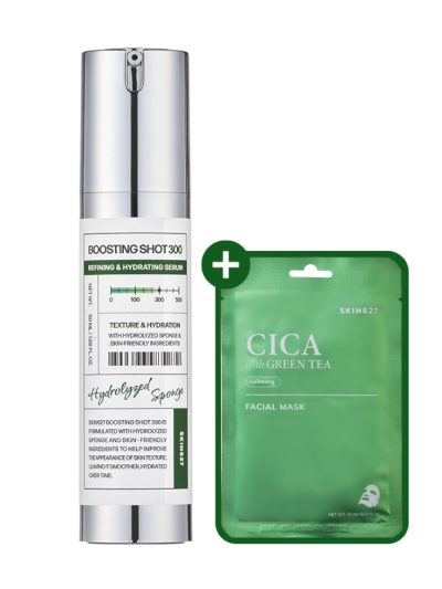SKIN627 Boosting Shot 300 + Cica with Green Tea Sheet Mask zestaw serum do twarzy 50ml + maseczka w płachcie 22ml