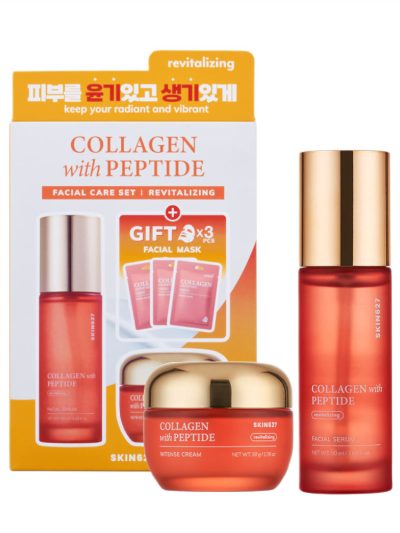 SKIN627 Collagen with Peptide zestaw serum do twarzy 50ml + krem do twarzy 50g + maski w płachcie 3x22ml
