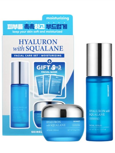 SKIN627 Hyaluron with Squalane zestaw serum do twarzy 50ml + krem do twarzy 50g + maski w płachcie 3x22ml
