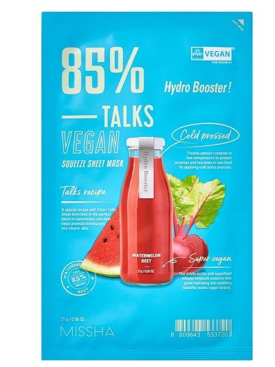 Missha Talks Vegan Squeeze Sheet Mask nawadniająca maseczka w płachcie dla zmęczonej skóry Hydro Booster 27g