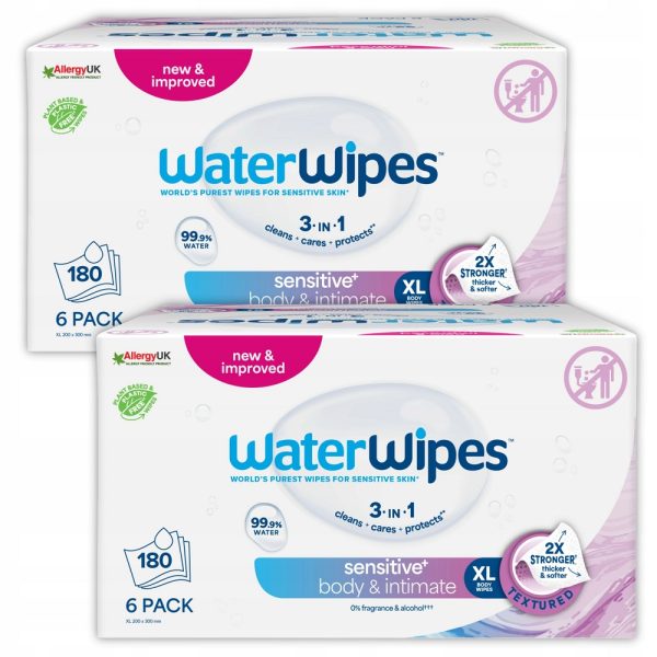 WaterWipes Sensitive+ Ciało i Higiena Intymna chusteczki nawilżane dla seniorów 12x30szt.