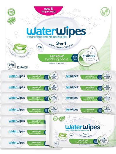 WaterWipes Sensitive+ Nawilżający Zastrzyk chusteczki łagodzące z aloesem 12x60szt.
