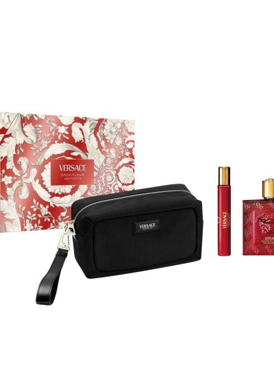 Versace Eros Flame zestaw woda perfumowana spray 100ml + miniatura wody perfumowanej spray 10ml + kosmetyczka