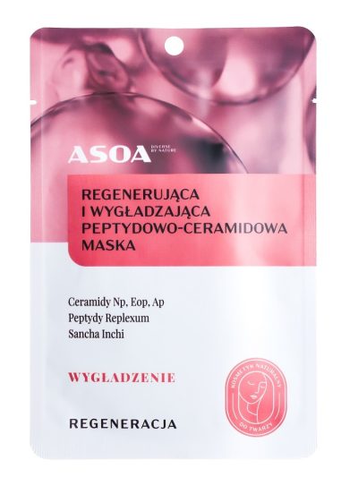 Asoa Maska w płachcie regenerująca i wygładzająca peptydowo-ceramidowa 30g