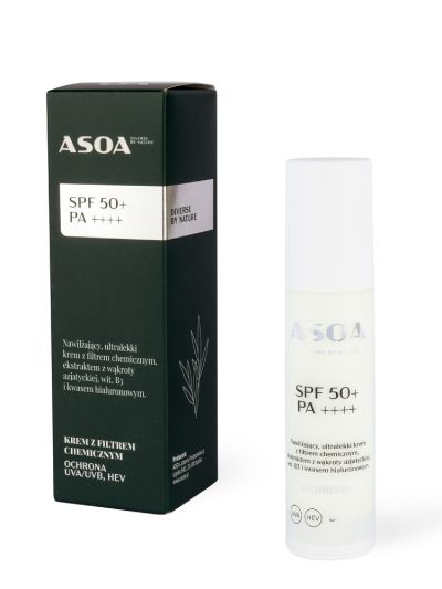 Asoa Krem z filtrem SPF50+ PA++++ Chemiczny 50ml