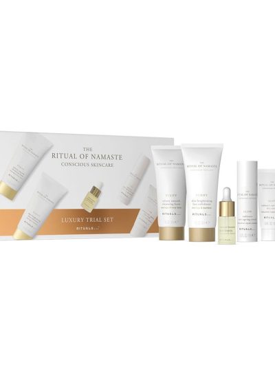 Rituals The Ritual of Namaste zestaw pianka oczyszczająca 30ml + peeling do twarzy 30ml + krem na dzień 10ml + serum 10ml + booster z bakuchiolem 4ml