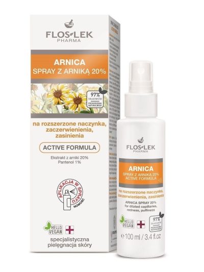 Floslek Arnica spray z arniką 20% active formula na rozszerzone naczynka zaczerwienienia i zasinienia 100ml