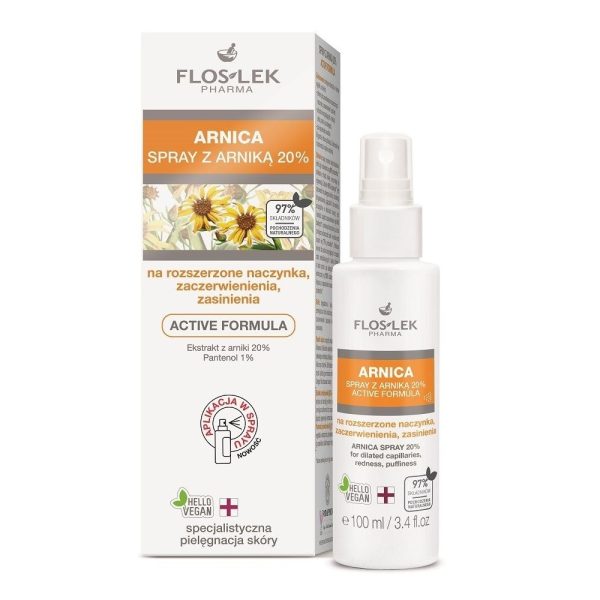 Floslek Arnica spray z arniką 20% active formula na rozszerzone naczynka zaczerwienienia i zasinienia 100ml