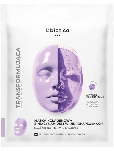 L'biotica Maska kolagenowa z niacynamidem w mikrokapsułkach Rozświetlenie i Wygładzenie 1szt.