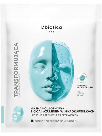 L'biotica Maska kolagenowa z CICA i azulenem w mikrokapsułkach Ukojenie i Redukcja Zaczerwienień 1szt.