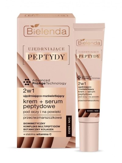 Bielenda Ujędrniające Peptydy ujędrniająco-rozświetlający krem + serum peptydowe 2w1 pod oczy i na powieki 15ml