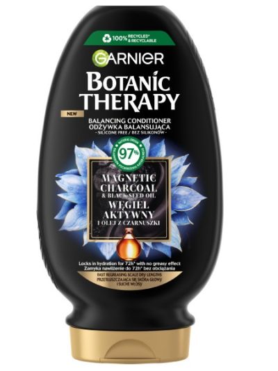 Garnier Botanic Therapy odżywka balansująca do przetłuszczających się włosów i suchej skóry głowy Węgiel Aktywny i Olej z Czarnuszki 200ml