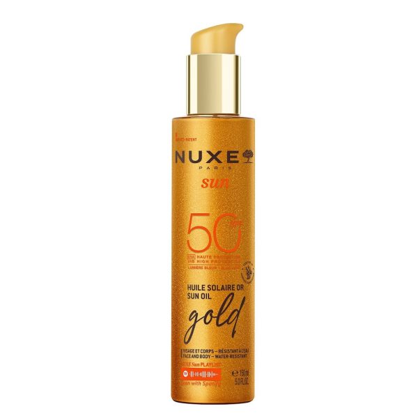 Nuxe Sun rozświetlający olejek z drobinkami do opalania twarzy i ciała SPF50 150ml