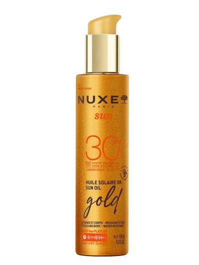 Nuxe Sun rozświetlający olejek z drobinkami do opalania twarzy i ciała SPF30 150ml