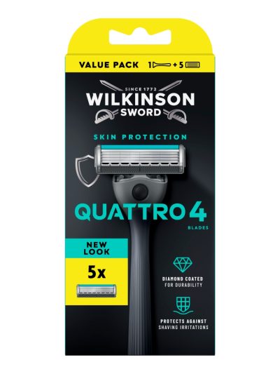 Wilkinson Quattro 4 Skin Protection maszynka do golenia z 4 ostrzami i 5 wkładów