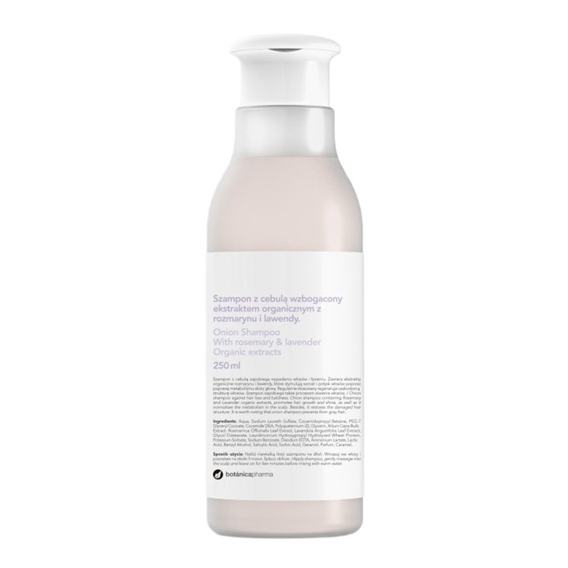Botanicapharma Botanicapharma Szampon z cebulą wzbogacony ekstraktem organicznym z rozmarynu i lawendy 250ml — Składniki i ocena