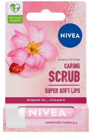 Nivea Caring Scrub pielęgnujący peeling do ust Dzika Róża 4.8g