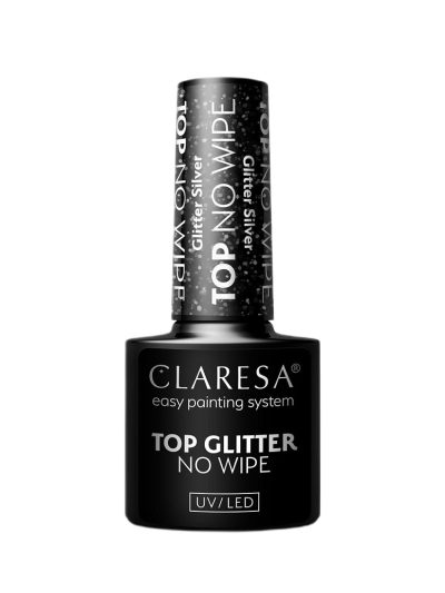 Claresa Top Glitter No Wipe top hybrydowy z brokatowym pyłem Glitter Silver 5g