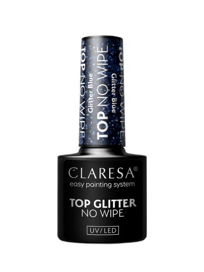 Claresa Top Glitter No Wipe top hybrydowy z brokatowym pyłem Glitter Blue 5g