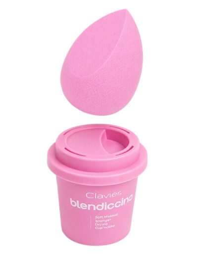 Clavier Blendiccino zestaw gąbeczka do makijażu + kubek do przechowywania Rose Presso