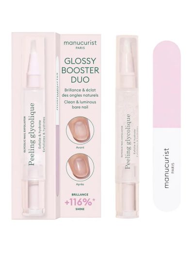 Manucurist Glossy Booster Duo zestaw peeling z kwasem glikolowym + dwufazowa polerka