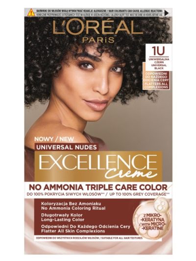 L'Oreal Paris Universal Nudes Excellence Creme pielęgnacyjny krem koloryzujący 1U Uniwersalna Czerń