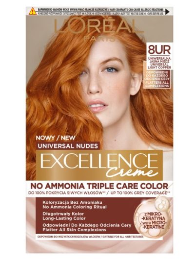 L'Oreal Paris Universal Nudes Excellence Creme pielęgnacyjny krem koloryzujący 8UR Uniwersalna Jasna Miedź