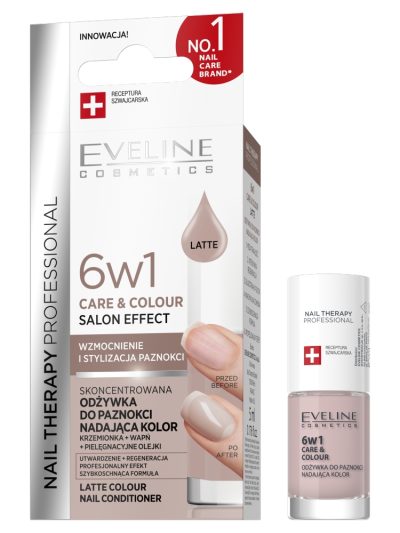 Eveline Cosmetics Nail Therapy Professional 6w1 Care & Colour skoncentrowana odżywka do paznokci nadająca kolor Latte 5ml